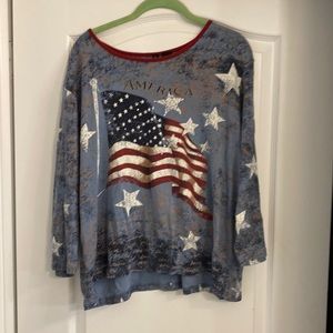 Jason Maxwell size XXL Patriotic Long closer to 3/4 sleeve Embellished T-Shirt